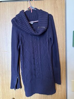 Suzy Shier Navy Cable-Knit Cowl Neck Sweater
